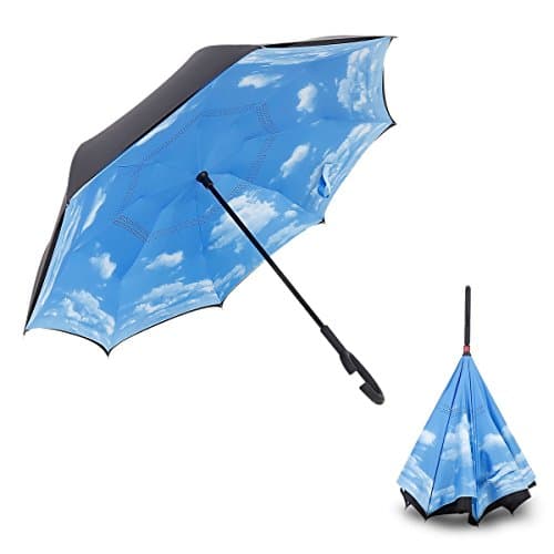 Yunze Inverted Umbrella Double Layer UV Protection Windproof Inside-Out Folding Umbrella for Car Rain Sun(Multicolor) (Navy)