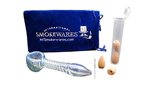 Glass Kit with Padded Pouch, Incense Down Draft, Smell Proof Water Tight Pop Top Tube Incense Holder, and Stainless Steel Pipe Cleaner Pick (Blue Twist, 4 Inch)