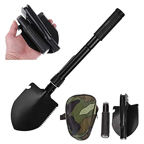 FIVE CENTS Military Folding Shovel Multi-Function Tool with Carrying Pouch Portable Survival Spade Kit for Camping Gardening Hiking Backpacking Outdoor