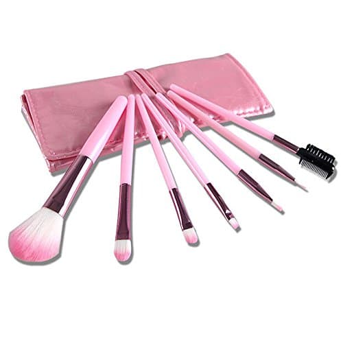 7pcs Foundation Makeup Brushes Set Eyeshadow Eyeliner Blusher Pink Leather Case