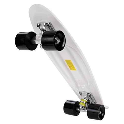 Acazon Cruiser Skateboard Mini Complete Classic Retro Style Plastic Skate Board for Kids Boys Girls Youths Beginners (US STOCK) (White+Black)
