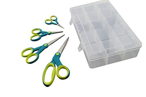 CS CREATIVE STARTUP 5-Piece Soft-Grip Household Scissors Set With Combination Storage Box (3"Thread scissors ,7"Stationery scissors,5"Stationery scissors,8"Tailor scissors)