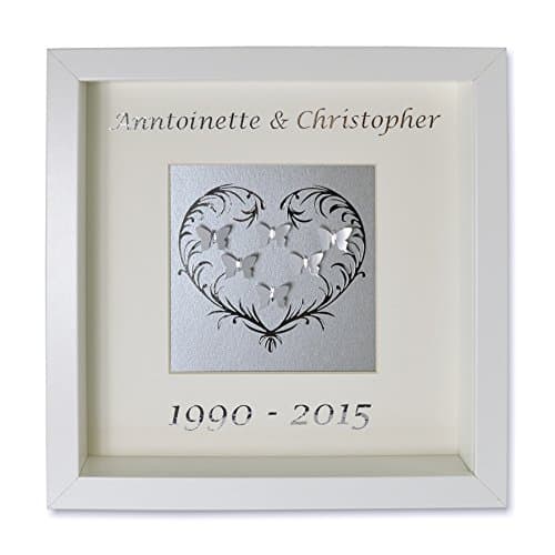 25th Wedding Anniversary Framed Butterfly Heart