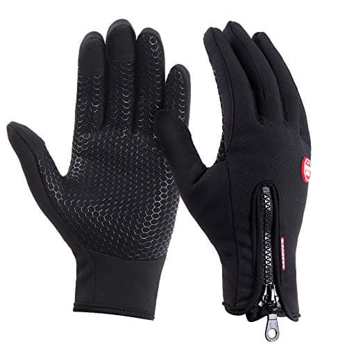 Laicky Upgrade Touch Screen Gloves 3 Fingers Touch Screen Waterproof Cycling Golves with Grip and Zip Thick Warm Winter Gloves for Outdoor Sports Windproof Coldproof Black Leather for Men Women