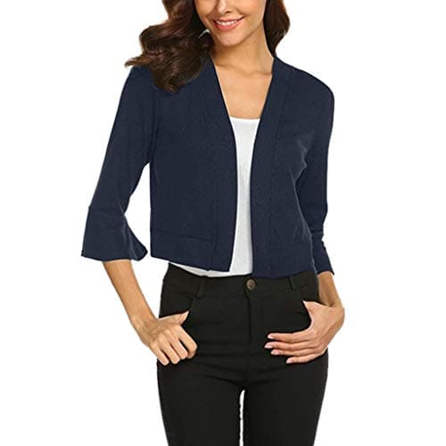 Lovor Womens Classic 3/4 Sleeve Open Front Cropped Cardigans Draped Lightweight Shrugs Cover Up