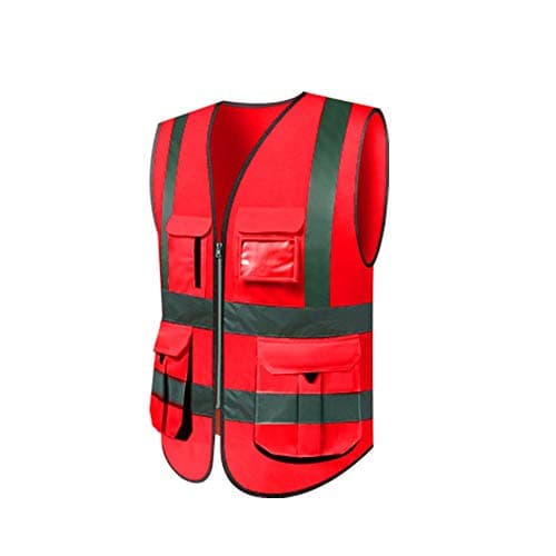 XWYSD Reflective Vests High Visibility Vest With Multiple Pockets Fluorescent Flashing Workwear Unisex Safety Jacket (Color : Red, Size : L)