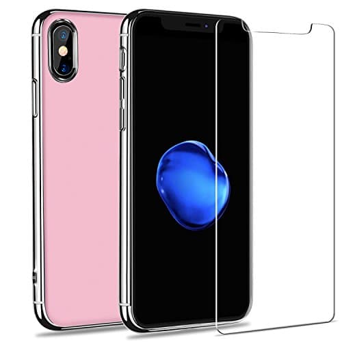 iPhone X Case with FREE Screen Protector,iPhone 10 Case with Electro plate Frame,Stylish Thin Slim Hard Case Matte Surface for Apple iPhone X(Chrome Pink)