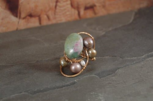 Sculptural Freeform Statement Ring - Gold - Anyolite with Ruby - Ruby in Zoisite - Pearl