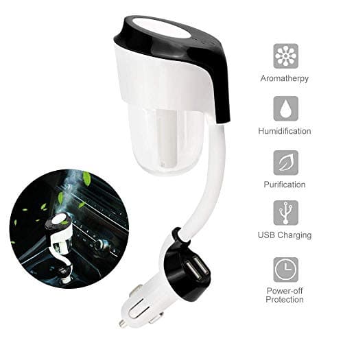 Car Air Humidifier Diffuser Essential Oil Aromatherapy Diffusers with Dual USB Charger Adapter, Ultrasonic Humidifier Air Refresher Purifier for Vehicle Automobile,Car Purifier Freshener(Black)