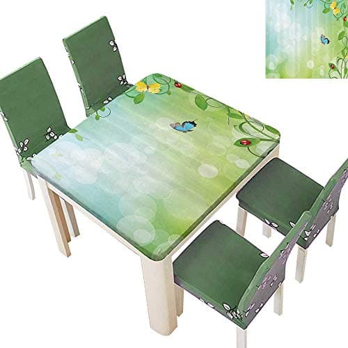 Polyester Fabric Tablecloth Spring Theme with Flowers Ladybugs and Butterflies Transformati Morph Suitable for Home use 52 x 52 Inch