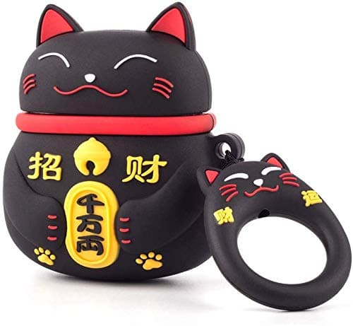 Case Compatible with AirPods 1&2 Soft Case with Keychain, Molylove Cartoon 3D Silicone Shockproof Protective Premium Silicone Cover Skin for AirPods Charging Case 2 & 1 (Black)