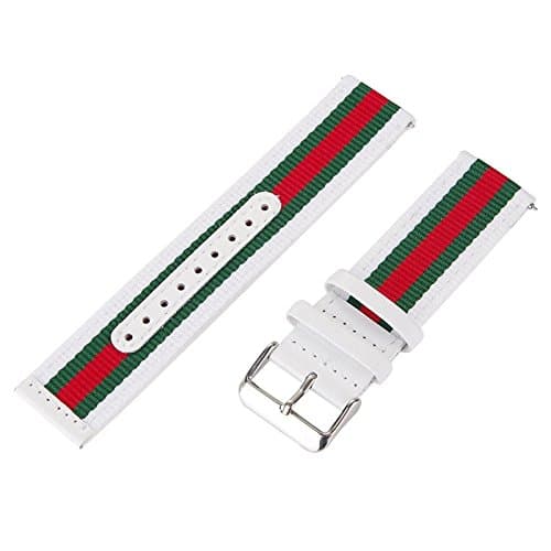 Bedycoon Width 22mm Quick Release Nylon Leather Wrist Smart Watch Band Link Bracelet Strap Replacement Compatible with Samsung Gear S3 Classic Frontier Single Lap with Red Army Green Color Stripes Sports White