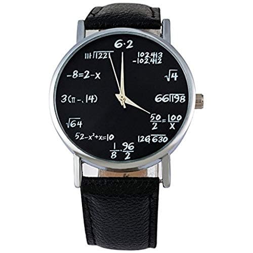 Yunqir Unisex PU Leather Analog Quartz Watch Math Formula Equation Watch (Black)