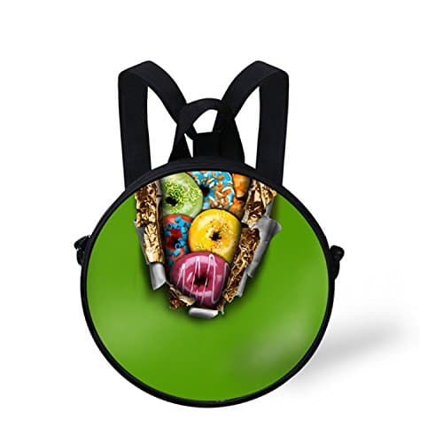 Green wrapped donut print backpack backpack for women backpack for men Small Round Toddler Baby School Bags