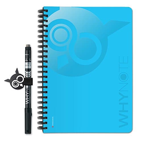 Whynote A5 Lined Reusable Notebook with Pen and Pen Holder, Blue