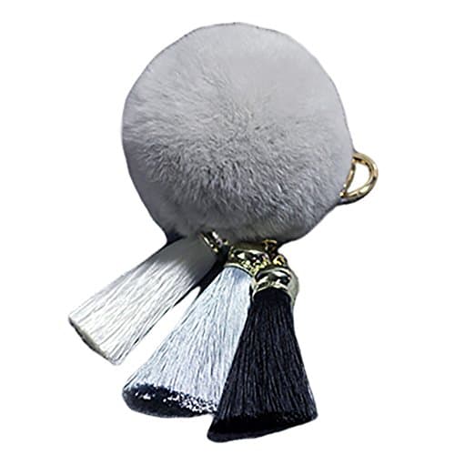 Soft Rabbit Fur Pom Pom Keychain with Rainbow Tassel Keychains for Women Quality Pop Keychain Car Ring Handbag Decoration