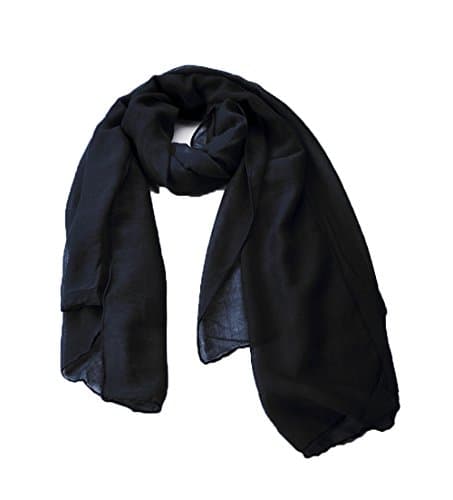 EccA Womens Solid Color Long Shawl Scarf,Linen-Cotton Blended Fabric-Black