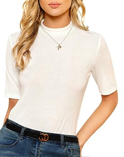 modase Womens Soft Short Sleeve Slim Fit Pullover Knit Mock Turtleneck Sweater Tops
