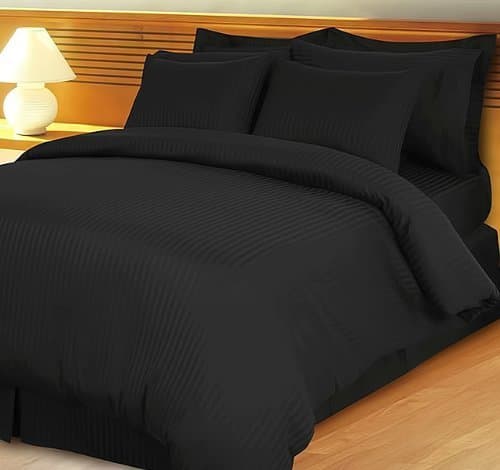 800 Thread Count Four (4) Piece California King Size Black Stripe Bed Sheet Set, 100% Egyptian Cotton, Premium Hotel Quality by Luxury Egyptian Bedding