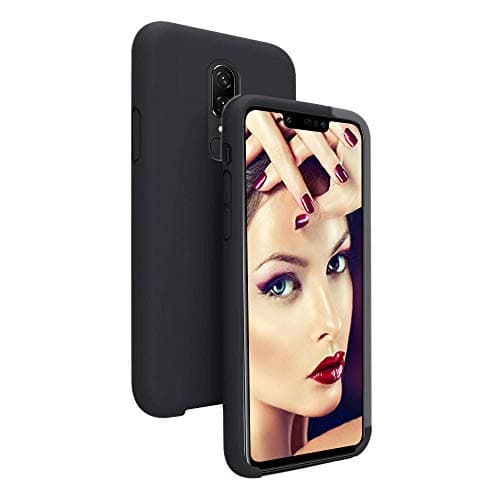 Fine Finet Case for OnePlus 6, Liquid Silicone TPU Case with Soft Microfiber Cloth Lining Cushion Hybrid Protection Shockproof Anti-Scratch Bumper Cover - Black