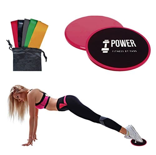 Core Sliders Gliding Discs with 5 Resistance Bands - Quality Non-Slip Cloth for Carpet or Floor - Sliders and Stretch Bands for a Full Body Workout - Perfect for Crossfit, Cross Training or Cardio
