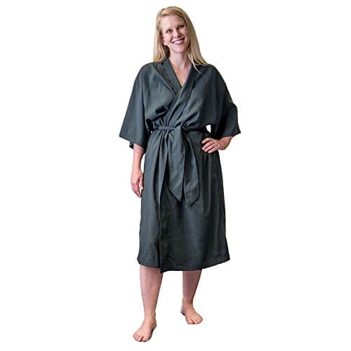Telegraph Hill Luxury Lightweight Soft Microfiber Spa Bathrobe, One Size, Black Seersucker