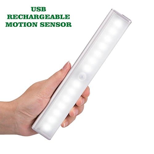 Pantry Lighting Motion Sensor USB Rechargeable Closet Lights for Wardrobe Bathroom Stair Counter, Easy Installer With Magnetic Strip (14 Led White Light)