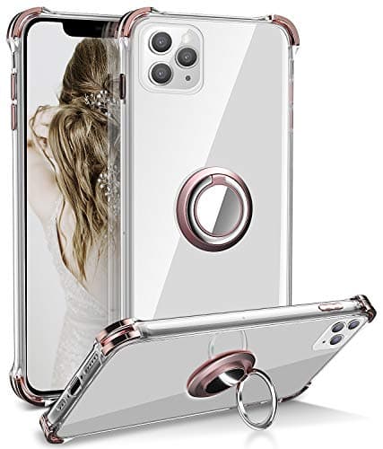 iPhone 11 Pro Case, Daupin Clear iPhone 11 Pro Case with 360 Rotatable Ring Kickstand Fit Metal Car Mount and Soft TPU Bumper PC Hard Back Protective Phone Case for iPhone 11 Pro 5.8 inch(Rose Gold)