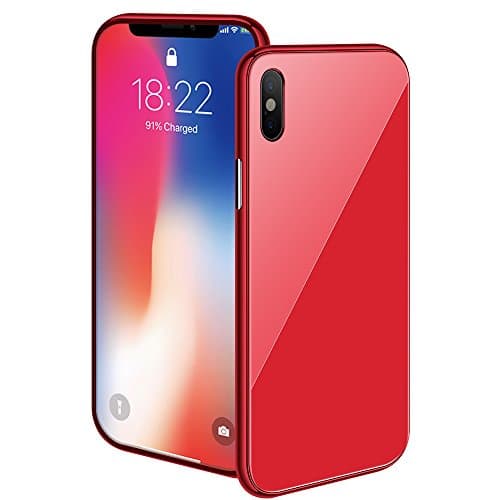 iPhone X Magnetic Case with Metal Frame Glass Back Case for iPhone 10 Aluminum Alloy Tempered Glass with Built-in Magnet Flip Cover for iPhone X/10 5.8'' (Red, iPhone X/10 5.8'')