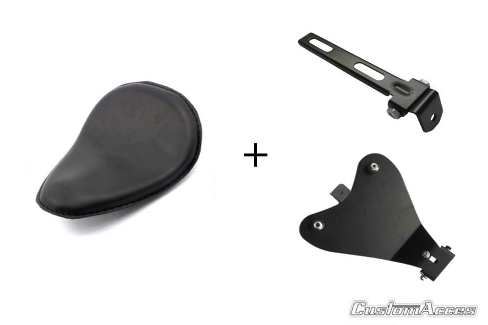 Customaccess Solo Rider Spring Seat Old School Model with Base Plate SIC001N Customacces 883 Superlow 11 Sportster 1200 Custom 96, Harley Davidson Softail Slim 12'-18', Black
