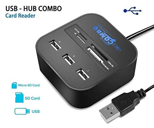 Aironx RK's COMBO All In One Card Reader and 3 Port USB 2.0 Hub (Black)