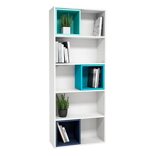 Mia Mobili Alto Rectangular 4 shelf Bookshelf Organizer (White / Turquoise / Blue)