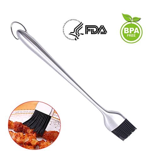 Basting BBQ Grill Sauce Brush with Hook - Great for Grilling and Cooking, Heat Resistance, Stainless Steel Handle, Easy to Clean, 8"Long