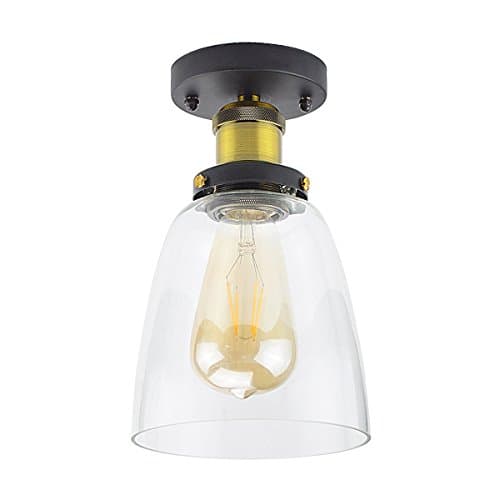 Lysed Semi-Flush Mount Ceiling Light,Industrial Vintage Style Clear Glass Ceiling Lamp for Dining Room Home Decoration