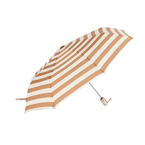 Auto Open and Close triple-folding umbrella navy blue/white stripes canopy compact travel tote collapsible parasol 2 colors