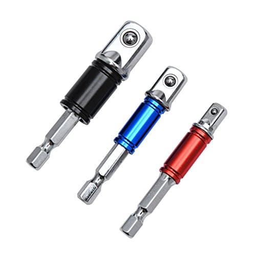 3Pcs 1/4" 3/8" 1/2" Hex Square Nut Driver Power Drill Impact Socket , Socket Drill Adapter & Extension Set