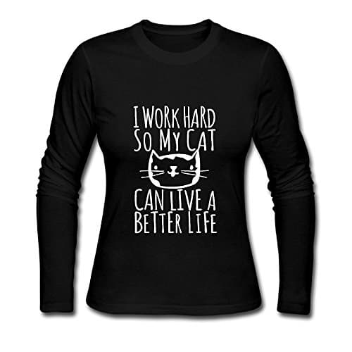 Work Hard Cat Can Live Better Life Women's Soft Long Sleeve Round Neck Pullover Sweatshirt Pullover Shirt Tops