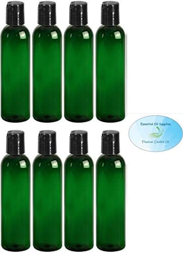 8 Ounce Green PET BPA-Free Plastic Empty Refillable Cosmo Round Bottles With Disc Caps (Pack of 8)