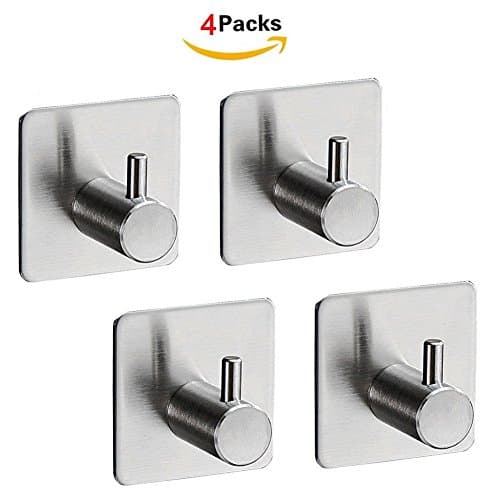 Adhesive Towel Hook Self Adhesive Hook, Wall Hooks Hangers 3M Self Adhesive Hooks SUS 304 Stainless Steel Brushed Nickel, DIY No Drill No Screw Adhesive Hook Wall Mount (Double hook)