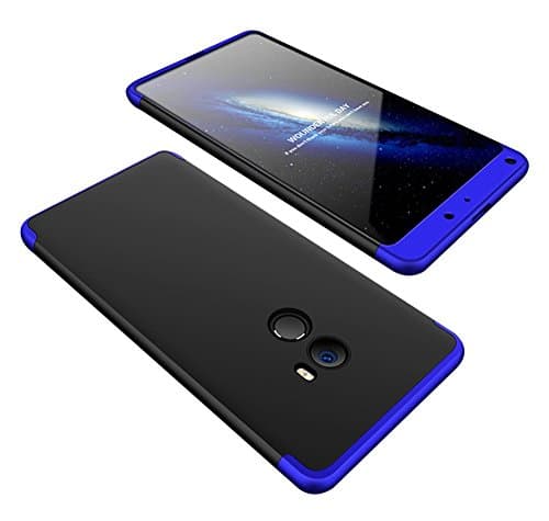 2ndSpring Xiaomi Mi Mix 2 Case, Mi Mix 2 Cover Ultra-thin 3in1 360 Degrees Full Body Plastic Hard Case Skin Shockproof Shell with Tempered Glass Screen Protector for Xiaomi Mi Mix 2 Blue Black