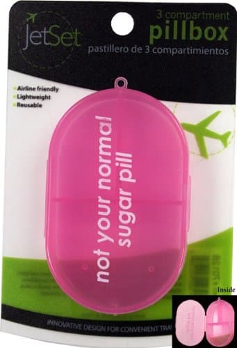 Jetset "Not Your Normal Sugar Pill" 3 Compartment Pill Box - Great for Travel or Everyday Use