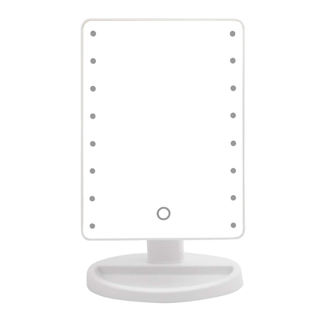 LED Lighted Makeup Mirror With 16 Led Lights Desktop Cosmetic Mirror Beauty Vanity Mirror Touch Screen Dimmable Brightness 360 Rotation USB Battery Double Powered for Mothers Women Teen Girls (White)