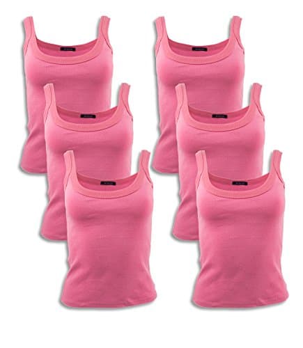 Best Brand Basics Basics Women's 6 Pack 100% Cotton Active Sport Color Tank Tops (X-Large, 6 Pack Cami Style- Deep Pink)