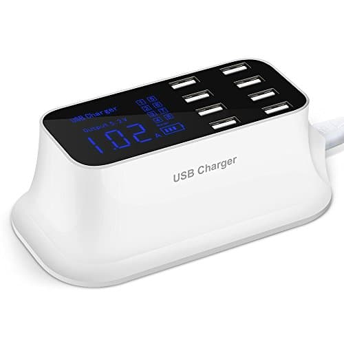 USB Charger, RISETECH 40W 8A 8-Port Desktop USB Charger Hub Charging Station with Smart Identification and LED Display for iPhone X/8/7/6s/Plus, Galaxy S8/S7/Edge, Note 8/5, iPad, LG, HTC & More