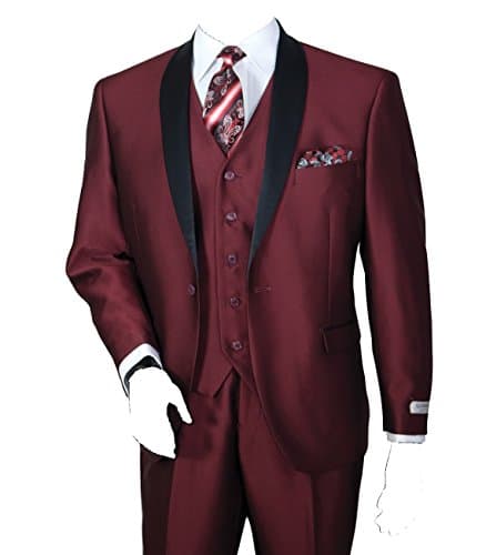Men's Three Piece Single Button Slim Shine Evening Suit (Dark Burgundy)