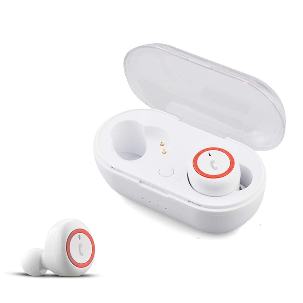 Bluetooth Headphones Mini, TechCode TWS Bluetooth 5.0 Wireless Earphone Noise Cancellation Ear Canal Earbuds HD Stereo Mic In Ear Headset with Charging Case for iPhones,Galaxy Phones(White&Red)