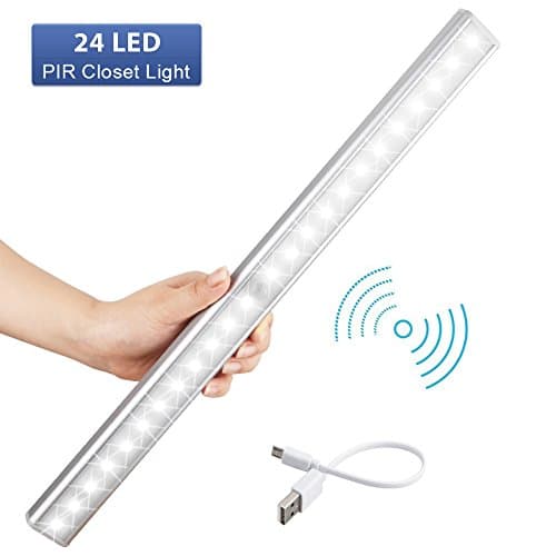 Motion Sensor Cabinet Lights, Weihao 24 LED Closet Lights with USB Rechargeable,Stick-on Anywhere Wireless Wardrobe Light Bar, Night Light for Kitchen, Cabinets,Front Door