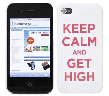 Cerhinu iTALKonline IMPERIAL WHITE CASE with RED Text KEEP CALM AND GET HIGH Pattern Super Slim Hydro Hard Protective...