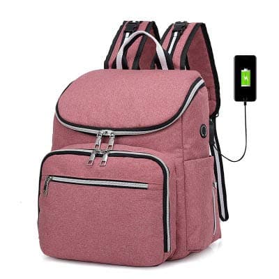 Diaper Backpack,Baby Nappy Changing Bag with Stroller Hook Mum Rucksack Change Backpack Mummy Rucksack (Pink with Cover)