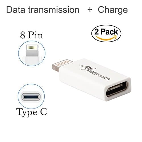 Type C to Lightning Adapter 2-Pack, Roopower Type-C(USB-C) to 8-Pin Lightning Charge and Sync Adapter - Data Sync your iPhone / iPad / iPod with USB-C Cables to Macbook Pro 2016 - White